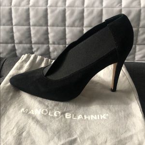 Manolo Blahnik Black Suede Slip on Heels